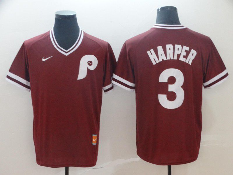 Men Philadelphia Phillies #3 Harper Red Game Throwback Nike 2022 MLB Jersey->philadelphia phillies->MLB Jersey